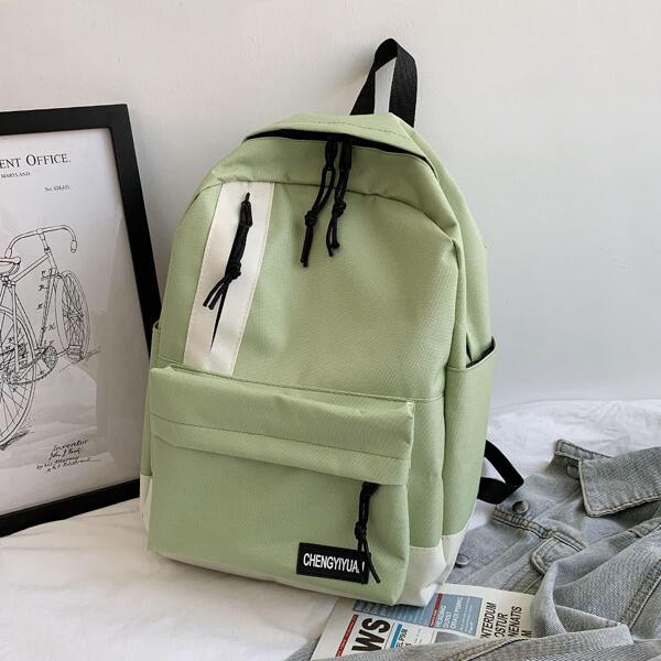 

Letter Patch Large Capacity Backpack, Green