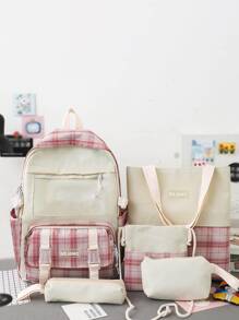 5 piezas set Bolsa para la escuela de tartán - Multicolor - Ver 1