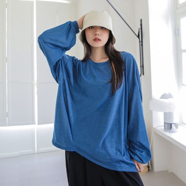 

Split Back Drop Shoulder Oversized Tee, Blue