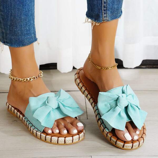 

Minimalist Bow Decor Slide Sandals, Mint green