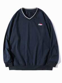 Manfinity Hypemode Sudadera informal de manga larga con hombros caídos y detalles de parche para hombre
