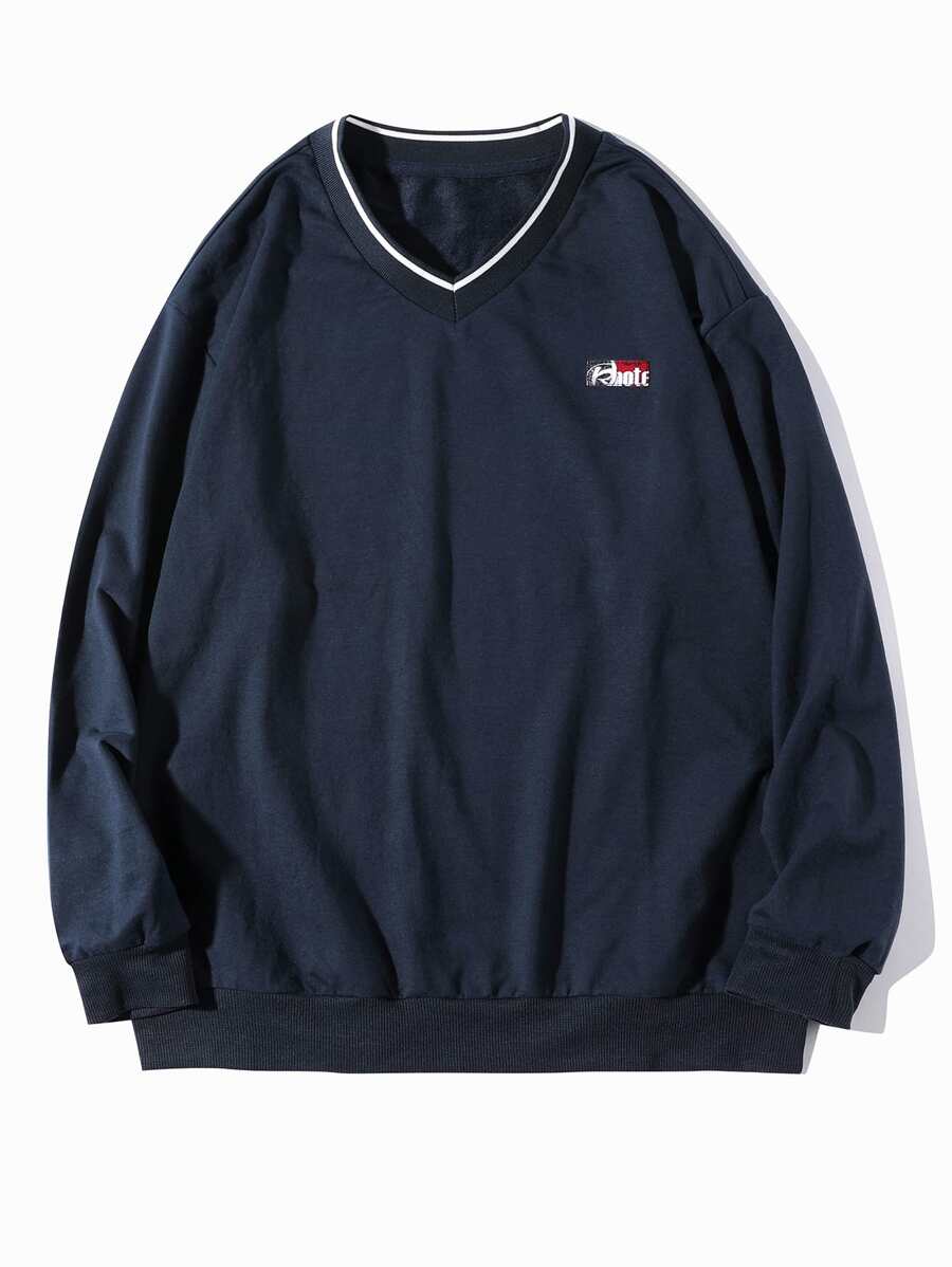 Manfinity Hypemode Sudadera informal de manga larga con hombros caídos y detalles de parche para hombre