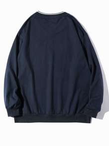 Manfinity Hypemode Sudadera informal de manga larga con hombros caídos y detalles de parche para hombre