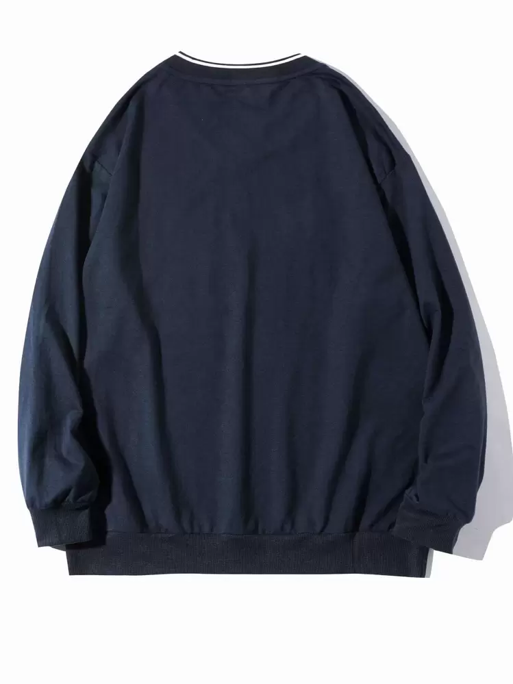 Manfinity Hypemode Men Patch Detail Drop Shoulder Long Sleeve Going Out Casual Sweatshirt, For Fall - Navy Blue - View 2