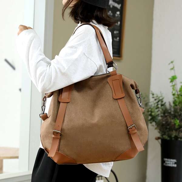 

Contrast Trim Tote Bag, Brown