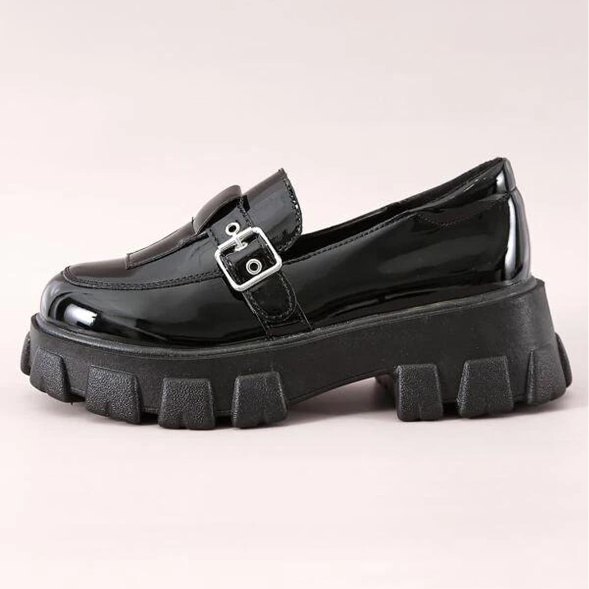 

Buckle Decor Flatform Loafers, Black