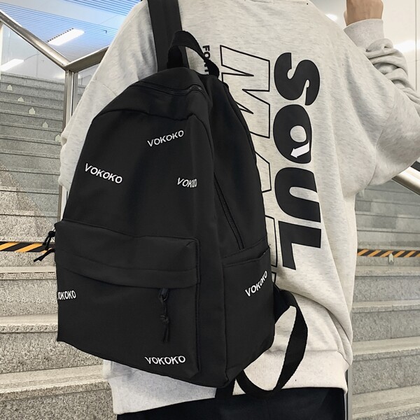

Men Letter Graphic Large Capacity Backpack, Black