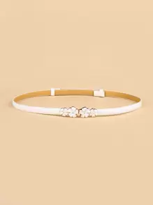 1pc Women Flower Decor Belt Casual Valentine's Day Fall, Autumn, Halloween - White - View 1