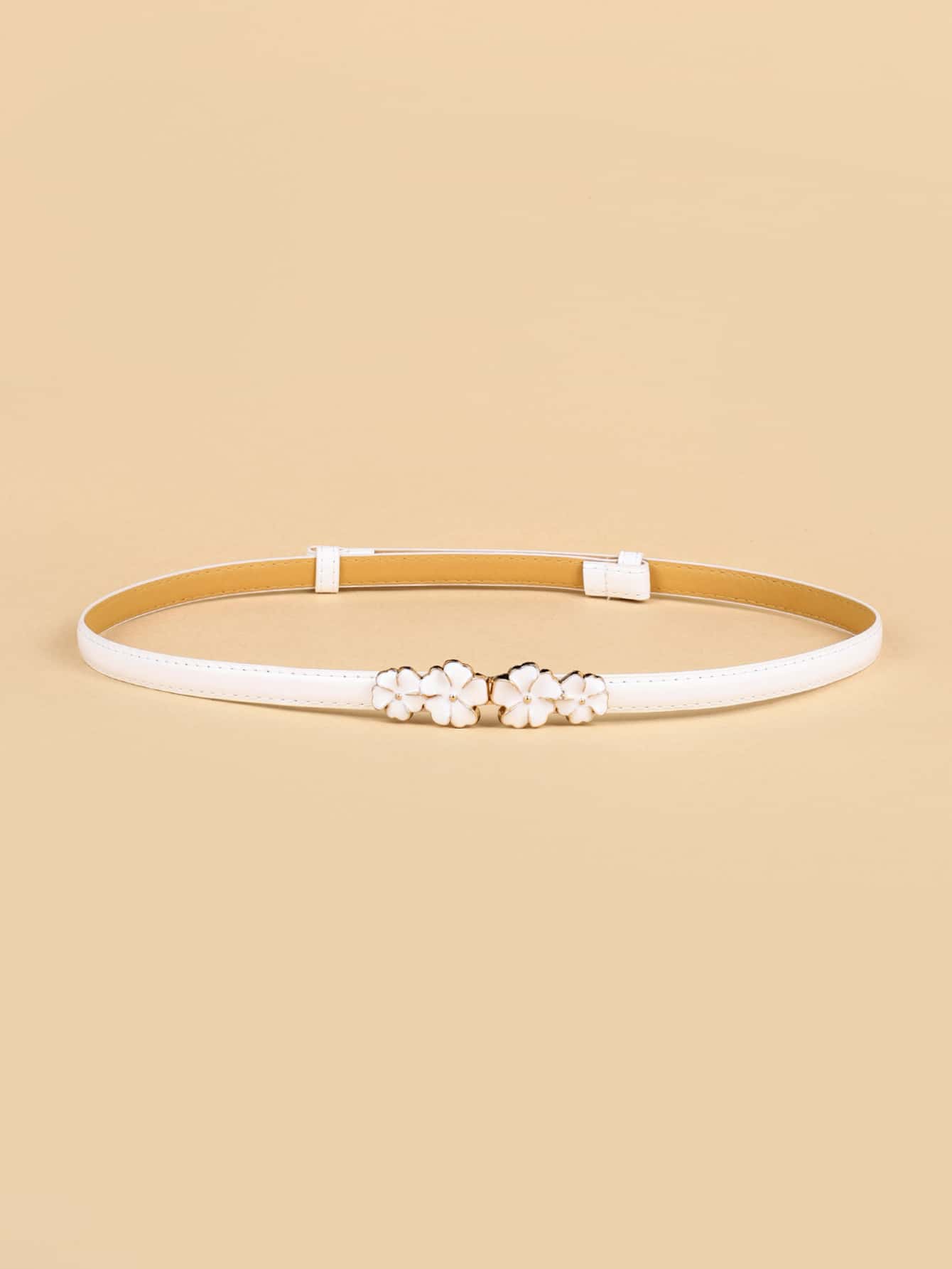 1pc Women Flower Decor Belt Casual Valentine's Day Fall, Autumn, Halloween - White - View 1