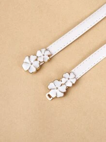 1pc Women Flower Decor Belt Casual Valentine's Day Fall, Autumn, Halloween - White - View 4