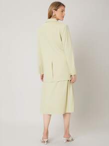 SHEIN Unity Wool Mix Straight Longline Blazer - Mint Green - View 2