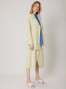 SHEIN Unity Wool Mix Straight Longline Blazer - Mint Green - View 4