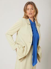 SHEIN Unity Wool Mix Straight Longline Blazer - Mint Green - View 5