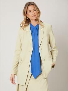 SHEIN Unity Wool Mix Straight Longline Blazer - Mint Green - View 6