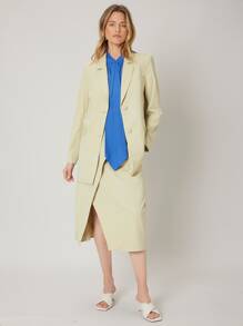 SHEIN Unity Wool Mix Straight Longline Blazer - Mint Green - View 7