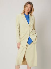 SHEIN Unity Wool Mix Straight Longline Blazer - Mint Green - View 8