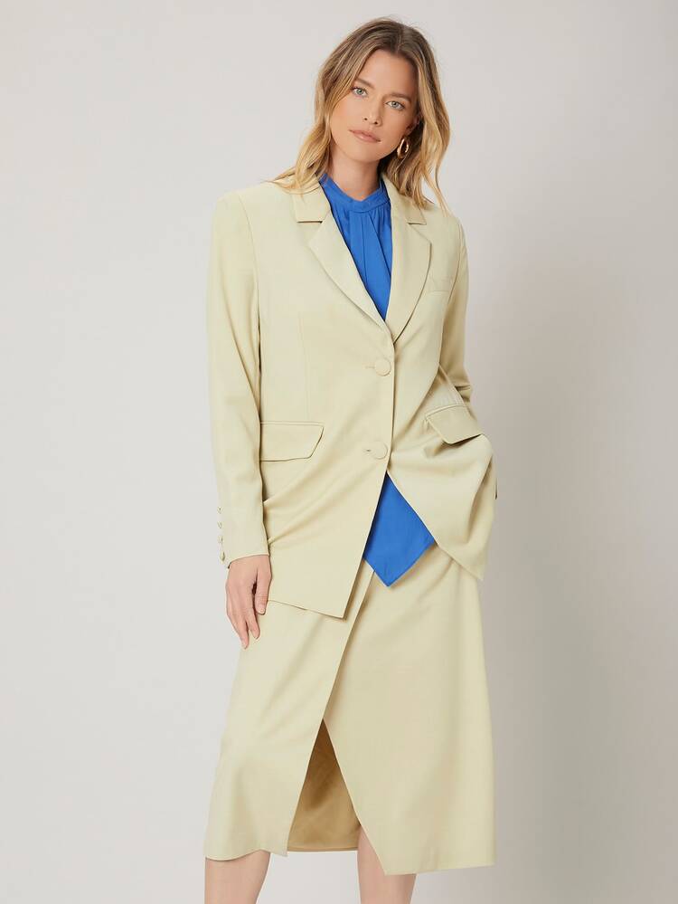 SHEIN Unity Wool Mix Straight Longline Blazer - Mint Green - View 8