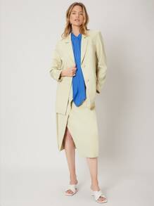SHEIN Unity Wool Mix Straight Longline Blazer - Mint Green - View 10
