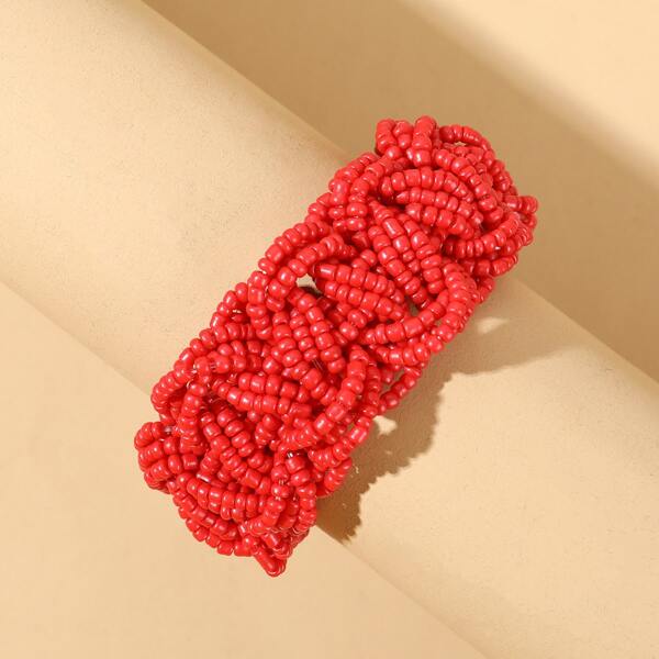 

Beaded Wide Bracelet, Red