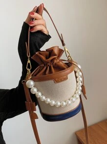 Mini Pearls Decor Drawstring Design Bucket Bag - Multicolor - View 2