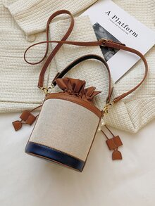 Mini Pearls Decor Drawstring Design Bucket Bag - Multicolor - View 3