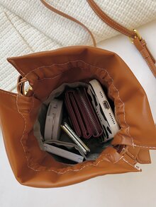 Mini Pearls Decor Drawstring Design Bucket Bag - Multicolor - View 4