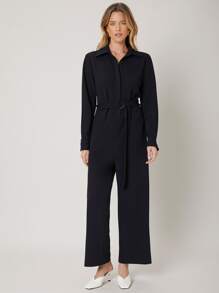 SHEIN 腰帶襯衫連體褲