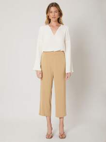 SHEIN Pleated Bell Sleeve Top - White - View 6