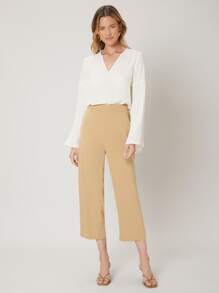 SHEIN Pleated Bell Sleeve Top - White - View 8