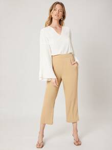 SHEIN Pleated Bell Sleeve Top - White - View 10