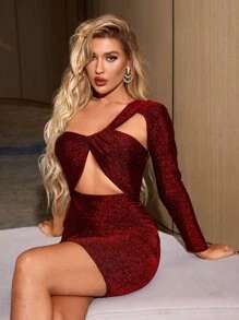 Vestido ajustado con abertura de un hombro - Burdeos - Ver 1