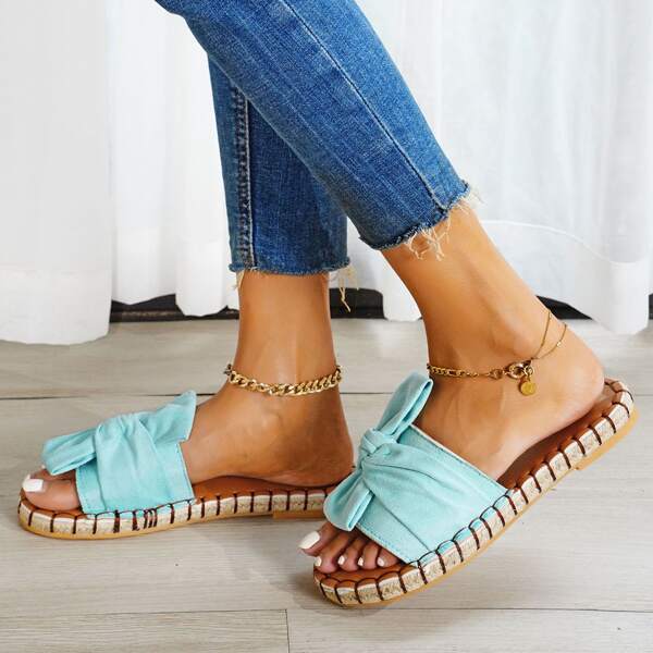 

Knot Detail Bow Decor Flat Sandals, Mint green