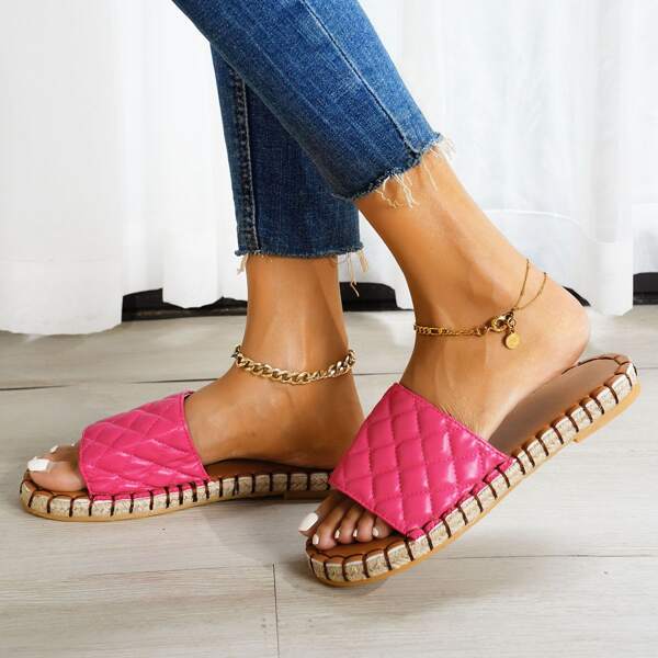 

Quilted Espadrille Slide Sandals, Hot pink