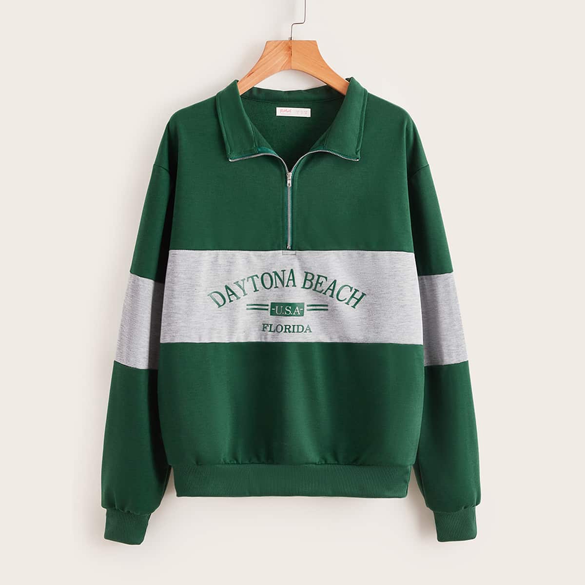

Letter Colorblock Half Zip Sweatshirt, Multicolor