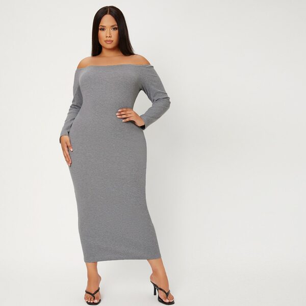 

Plus Off Shoulder Bodycon Dress, Grey