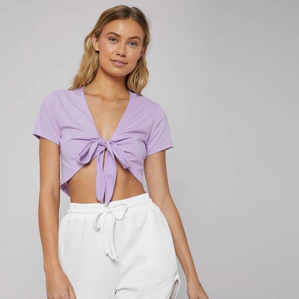 

Knot Bust Crop Sleep Top, Lilac purple