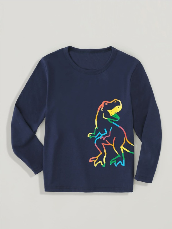 SHEIN Young Boy 1 Piece Of Fashionable Casual Colorful Dinosaur Print Round Neck Long-Sleeved T-Shirt
