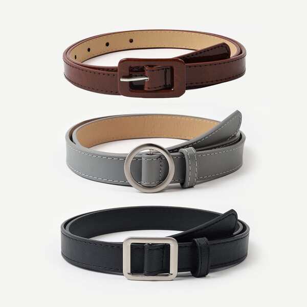 

3pcs Geometric Buckle Belt With Punch Tool, Multicolor