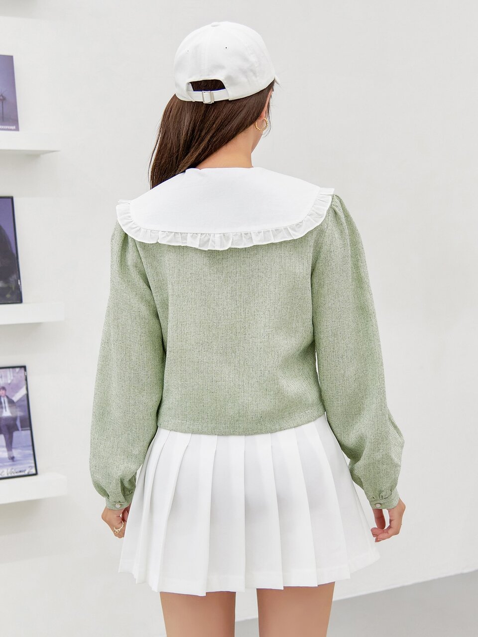 Frill Trim Statement Collar Button Through Blouse