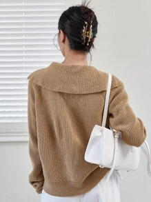 DAZY Suéter Sólido Con Detalle De Nudo Y Mangas Raglan - Caqui - Ver 2