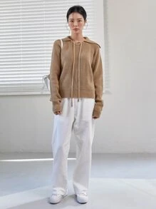 DAZY Suéter Sólido Con Detalle De Nudo Y Mangas Raglan - Caqui - Ver 8