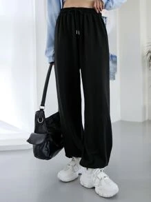 DAZY Quần bó sát túi xéo có dây rút - màu đen - Xem 1