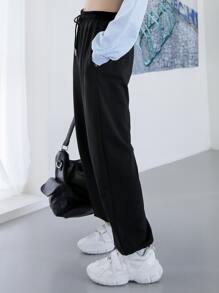 DAZY Quần bó sát túi xéo có dây rút - màu đen - Xem 2