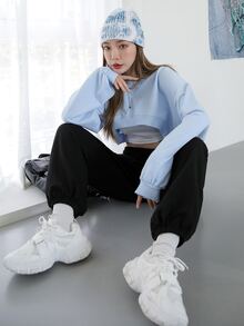 DAZY Quần bó sát túi xéo có dây rút - màu đen - Xem 5