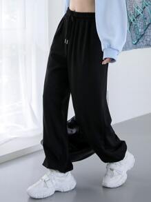 DAZY Quần bó sát túi xéo có dây rút - màu đen - Xem 4