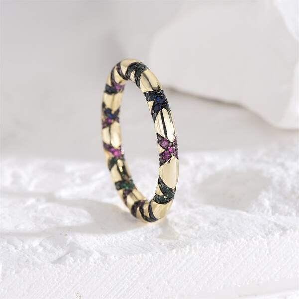 

18K Gold Plated Zircon Decor Ring, Multicolor