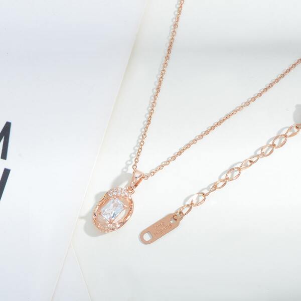 

18K Gold Plated Zircon Pendant Necklace, Rose gold