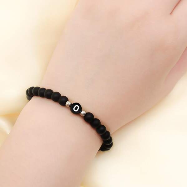 

Letter Decor Beaded Bracelet, Black