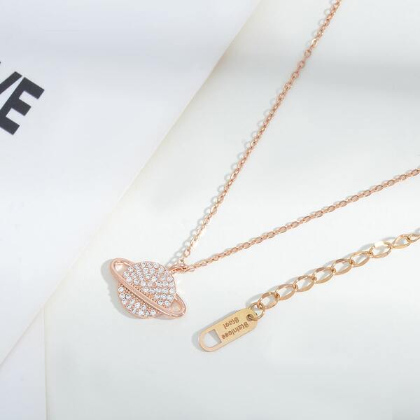 

18K Gold Plated Planet Pendant Necklace, Rose gold
