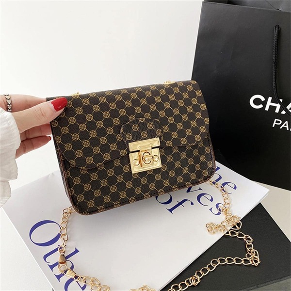 

Geo Graphic Flap Chain Bag, Coffee brown